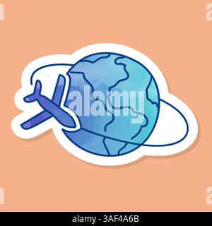 Adesivo del colore della terra in orbita sull'aeroplano Illustrazione Vettoriale