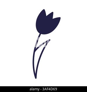 Fiore di tulipani blu in stile doodle. Fiore di papavero blu. Illustrazione vettoriale del cartone animato isolata su bianco. Stile cartoni animati. Illustrazione vettoriale disegnata a mano. Simbolo della Turchia Illustrazione Vettoriale