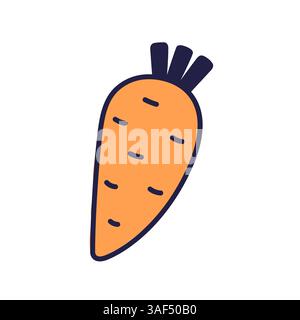 Simpatica illustrazione a forma di carota. Concetto di icona piatta di verdure alimentari isolato su sfondo bianco. Carota in stile Doodle. Illustrazione del cibo. Vettore. Pasqua Illustrazione Vettoriale