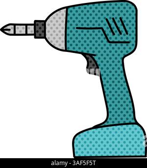 trapano elettrico a batteria per la lavorazione del legno, illustrazione del vettore di colore a mezzitoni disegnati a mano Illustrazione Vettoriale
