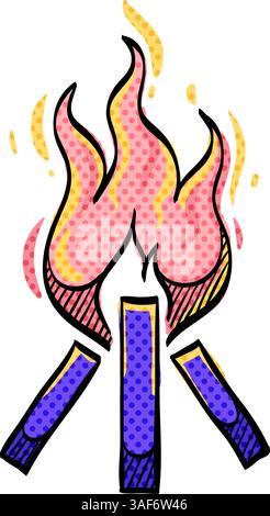 Icona mezzitoni fuoco campo illustrazione vettoriale di colore disegnata a mano Illustrazione Vettoriale