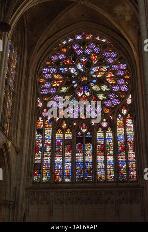 Il rosone sud nella cattedrale di Saint-Étienne, Sens, Francia. Foto Stock