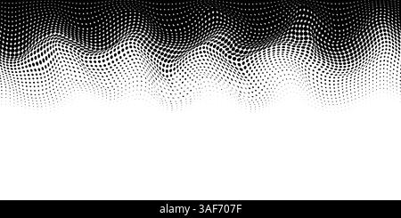 Mezzitoni neri con sfondo astratto punteggiato. Tecnologia con sfondo a onde a maglia mezzotonda. Design digitale DOTS Grid per aziende, presentazioni, big data Illustrazione Vettoriale