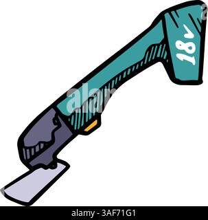 icona oscillante elettrica, disegno a mano, vettoriale a colori, strumento per la lavorazione del legno Illustrazione Vettoriale