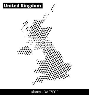 Una mappa tratteggiata del Regno Unito mostra la sua forma geografica su un semplice sfondo bianco, enfatizzando le sue caratteristiche uniche. Illustrazione Vettoriale