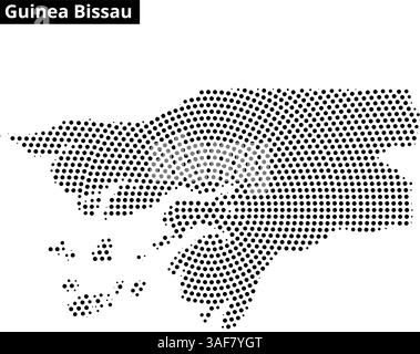 Questa visuale mostra un contorno punteggiato della Guinea Bissau, enfatizzando la sua forma distintiva e le isole circostanti in uno stile creativo. Illustrazione Vettoriale