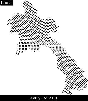 I contorni tratteggiati della mappa del Laos sono presentati con linee astratte fluenti sullo sfondo, enfatizzando le caratteristiche geografiche. Illustrazione Vettoriale