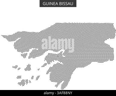 Questa visuale mostra un contorno punteggiato della Guinea Bissau, enfatizzando la sua forma distintiva e le isole circostanti in uno stile creativo. Illustrazione Vettoriale