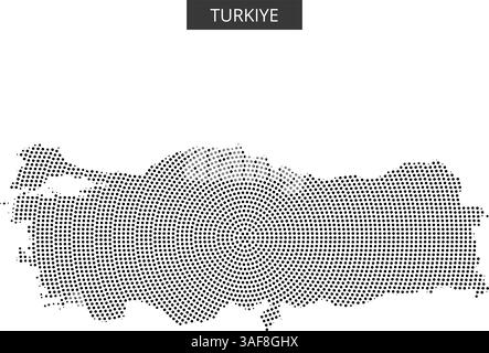 Mappa dettagliata della Turchia creata utilizzando un disegno punteggiato, evidenziando la forma e i confini geografici del paese. Illustrazione Vettoriale