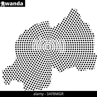 La rappresentazione in stile dot del Ruanda mostra la sua geografia, enfatizzando le forme di terra e i confini per scopi educativi. Illustrazione Vettoriale