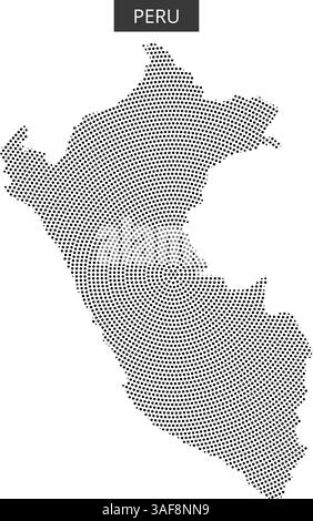 Una rappresentazione a punti unica del Perù ne delinea la forma geografica, mostrando le caratteristiche distintive del paese sulla mappa. Illustrazione Vettoriale