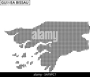 Questa visuale mostra un contorno punteggiato della Guinea Bissau, enfatizzando la sua forma distintiva e le isole circostanti in uno stile creativo. Illustrazione Vettoriale