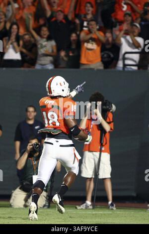 17 settembre 2009: Tight end dei Miami Hurricanes Dedrick Epps (immagine di credito: SGM/ZUMAPRESS.com) Foto Stock