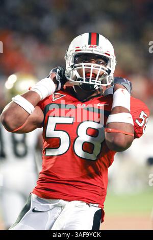 17 settembre 2009: Linebacker dei Miami Hurricanes Jordan Futch (immagine di credito: SGM/ZUMAPRESS.com) Foto Stock