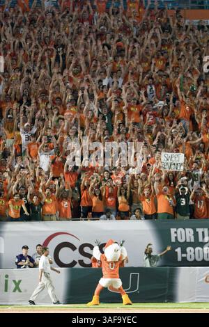 17 settembre 2009: Tifosi dei Miami Hurricanes durante la partita. I Miami Hurricanes sconfissero i Georgia Tech Yellow Jackets - 33 a 17 al Dolphin Stadium di Miami FL (Credit Image: SGM/ZUMAPRESS.com) Foto Stock