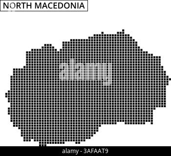 Rappresentazione dettagliata della Macedonia del Nord che mostra la sua forma e le aree circostanti, con drammatici motivi a punti che enfatizzano le regioni chiave. Illustrazione Vettoriale