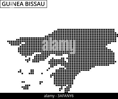 Questa visuale mostra un contorno punteggiato della Guinea Bissau, enfatizzando la sua forma distintiva e le isole circostanti in uno stile creativo. Illustrazione Vettoriale