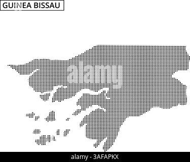 Questa visuale mostra un contorno punteggiato della Guinea Bissau, enfatizzando la sua forma distintiva e le isole circostanti in uno stile creativo. Illustrazione Vettoriale