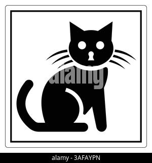 Silhouette nera di un gatto con tratti facciali distintivi e corpo stilizzato in un design minimalista Illustrazione Vettoriale