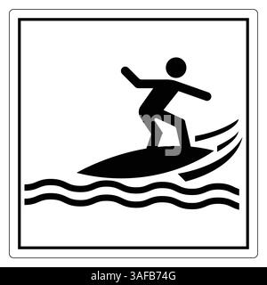 L'icona in bianco e nero di una moto da surf si muove su una tavola da surf in uno stile minimalista Illustrazione Vettoriale