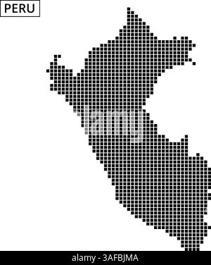 Una rappresentazione a punti unica del Perù ne delinea la forma geografica, mostrando le caratteristiche distintive del paese sulla mappa. Illustrazione Vettoriale