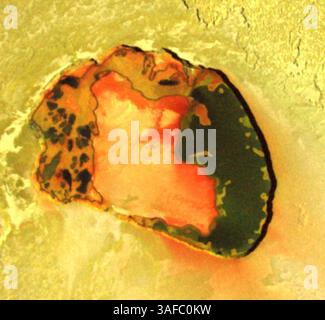 10 dicembre 2001; nello spazio; FilePhoto: Data sconosciuta. Il cratere vulcanico Tupan Patera sulla luna di Giove io. La sonda Galileo ha superato io in agosto e ottobre e ha fatto immagini, ha preso misure di campo magnetico e registrato trasmissioni radio intorno alla luna. (Immagine di credito: ZUMA Press/ZUMAPRESS.com) Foto Stock