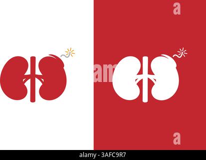 Combinazione di reni umani e bombe. Modello di progettazione del logotipo World Kidney Day. Illustrazione Vettoriale