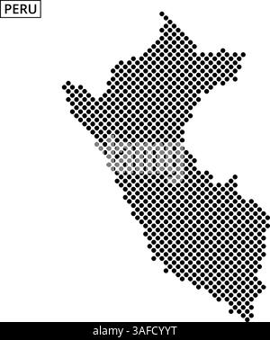 Una rappresentazione a punti unica del Perù ne delinea la forma geografica, mostrando le caratteristiche distintive del paese sulla mappa. Illustrazione Vettoriale