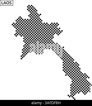 I contorni tratteggiati della mappa del Laos sono presentati con linee astratte fluenti sullo sfondo, enfatizzando le caratteristiche geografiche. Illustrazione Vettoriale