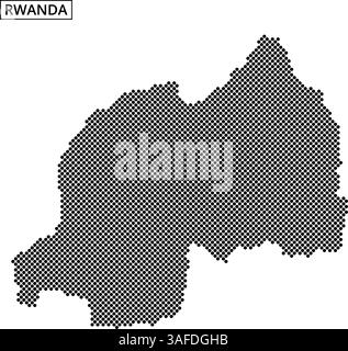 La rappresentazione in stile dot del Ruanda mostra la sua geografia, enfatizzando le forme di terra e i confini per scopi educativi. Illustrazione Vettoriale