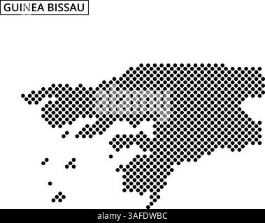 Questa visuale mostra un contorno punteggiato della Guinea Bissau, enfatizzando la sua forma distintiva e le isole circostanti in uno stile creativo. Illustrazione Vettoriale