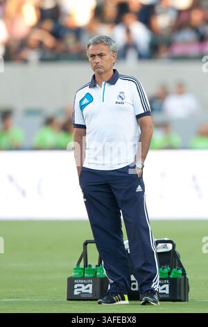 2 agosto 2012 - Carson, California, U. S - allenatore del Real Madrid Jose Mourinho durante la partita del World Football Challenge tra la Liga Champions Real Madrid e i campioni MLS Los Angeles Galaxy all'Home Depot Center. (Immagine di credito: © Brandon Parry/ZUMAPRESS.com) Foto Stock