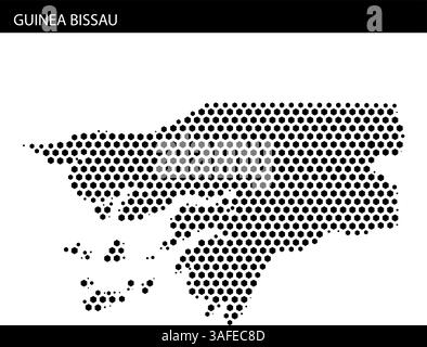 Questa visuale mostra un contorno punteggiato della Guinea Bissau, enfatizzando la sua forma distintiva e le isole circostanti in uno stile creativo. Illustrazione Vettoriale