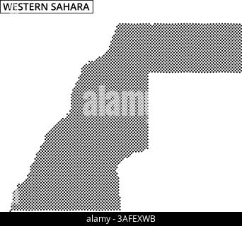 Una mappa dettagliata delinea i confini geografici del Sahara occidentale, mostrando caratteristiche topografiche uniche e relazioni di dati. Illustrazione Vettoriale