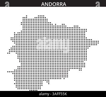 I confini di Andorra sono illustrati in un unico formato pixelato, evidenziando chiaramente la forma e la geografia del paese. Illustrazione Vettoriale