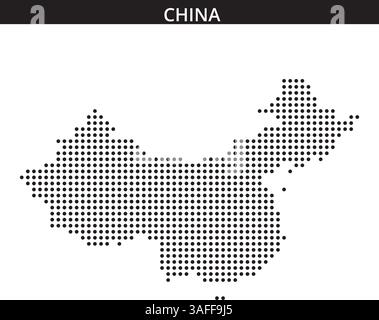 Un profilo tratteggiato della Cina mette in evidenza la sua forma geografica e le sue caratteristiche principali su uno sfondo bianco, mostrando l'ampio territorio del paese. Illustrazione Vettoriale