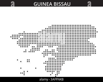 Questa visuale mostra un contorno punteggiato della Guinea Bissau, enfatizzando la sua forma distintiva e le isole circostanti in uno stile creativo. Illustrazione Vettoriale
