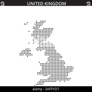 Una mappa tratteggiata del Regno Unito mostra la sua forma geografica su un semplice sfondo bianco, enfatizzando le sue caratteristiche uniche. Illustrazione Vettoriale