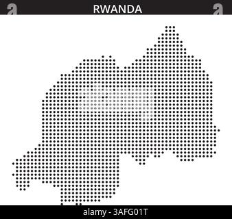 La rappresentazione in stile dot del Ruanda mostra la sua geografia, enfatizzando le forme di terra e i confini per scopi educativi. Illustrazione Vettoriale