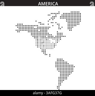 Una mappa punteggiata mostra le Americhe, evidenziando le caratteristiche geografiche e i luoghi in uno stile artistico unico. Illustrazione Vettoriale