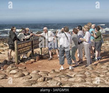 18 marzo 2011 - Capo Occidentale, Sud Africa - i turisti si riuniscono per farsi scattare delle foto davanti al cartello che dichiara di trovarsi al Capo di buona speranza, il punto sud-occidentale dell'Africa. Uno dei grandi promontori dell'Oceano Atlantico meridionale, il Capo di buona speranza, un promontorio roccioso sulla costa atlantica della Penisola del Capo nella provincia del Capo Occidentale, in Sudafrica, è stato di particolare importanza per i marinai per molti anni. (Immagine di credito: © Arnold Drapkin/ZUMAPRESS.com) Foto Stock