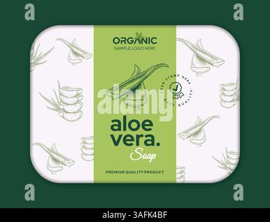 Design della scatola di sapone Design della confezione di Aloe vera involucro della scatola di imballaggio cosmetico del bagno illustrazione del design dell'etichetta di carta Illustrazione Vettoriale