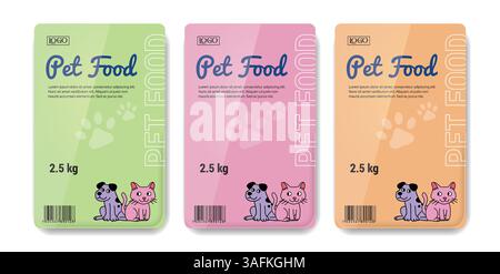 Set per la progettazione di etichette per alimenti per animali domestici layout di design per l'imballaggio vettoriale astratto raccolta progettazione di etichette per alimenti per gatti progettazione di etichette per alimenti per cani facce di schizzi per cuccioli e gatti Illustrazione Vettoriale