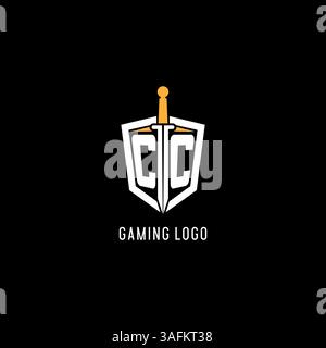 Logo Letter CC con grafica vettoriale ispirata al design di scudo e spada Illustrazione Vettoriale