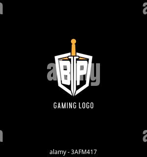 Logo Letter BP con grafica vettoriale ispirata a scudi e spada Illustrazione Vettoriale