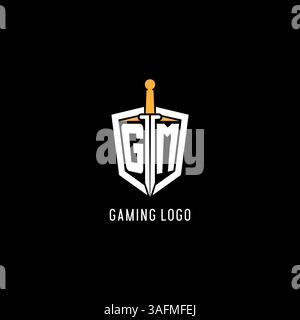 Logo Letter GM con grafica vettoriale ispirata al design di scudo e spada Illustrazione Vettoriale