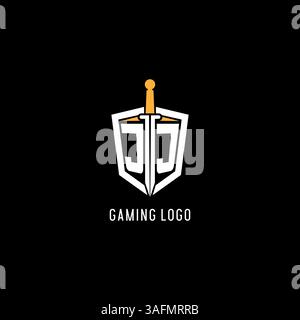 Logo Letter JJ con logo vettoriale ispirato a scudi e spada Illustrazione Vettoriale