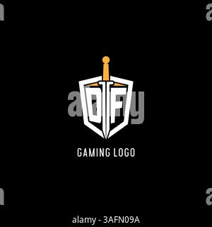 Logo Letter DF con logo vettoriale ispirato al design di scudo e spada Illustrazione Vettoriale