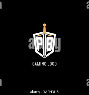 Logo Letter PB con grafica vettoriale ispirata al design di scudo e spada Illustrazione Vettoriale
