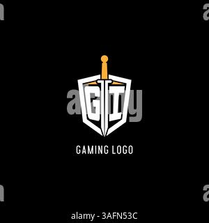 Logo Letter gi con logo vettoriale ispirato a scudi e spada Illustrazione Vettoriale